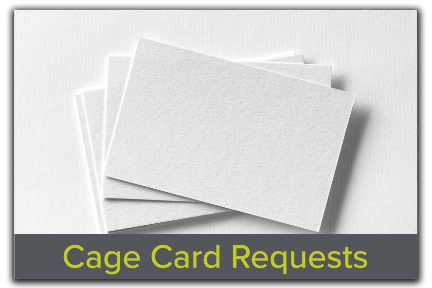 Block featuring an image of cage cards arranged neatly, with the text "Cage Card Requests" overlaid, highlighting Tufts CMS's animal identification and research organization services.